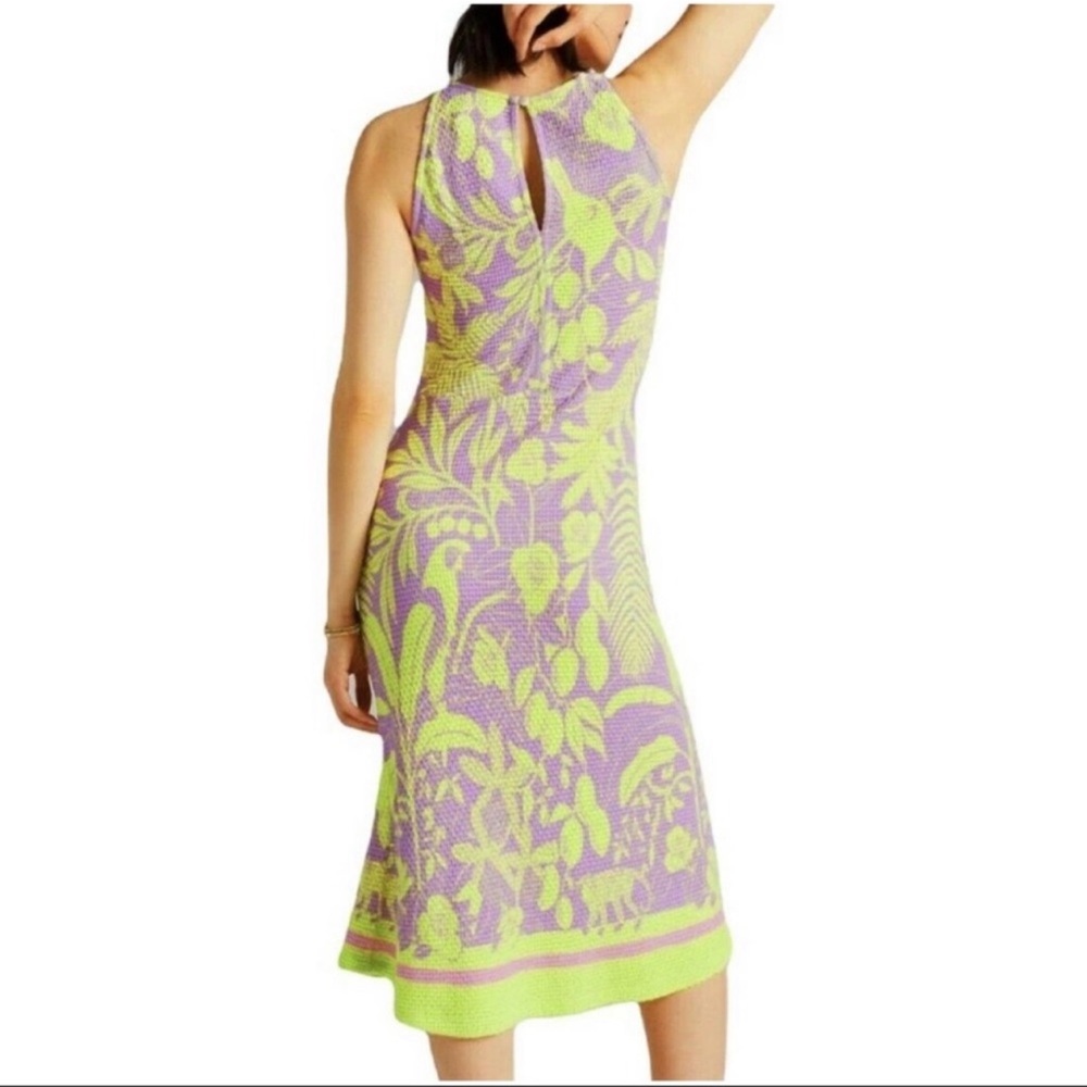 FARM Rio for Anthropologie tropical knit midi bodycon neon dress